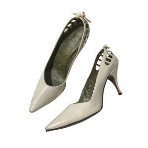 Vintage 1950s Mr. Herbert Ivory Leather Cutout Pumps Couture Footgear